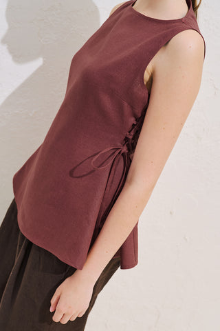 Linen Sleeveless Tie Detail Blouse Copper