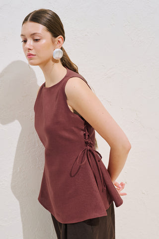 Linen Sleeveless Tie Detail Blouse Copper