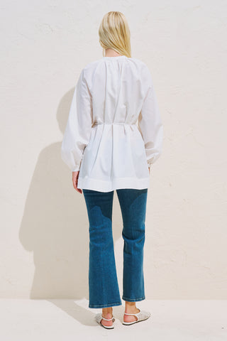 Belted Balloon Sleeve Tunic Ecru