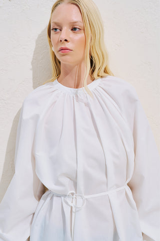 Belted Balloon Sleeve Tunic Ecru