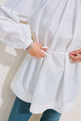 Belted Balloon Sleeve Tunic Ecru