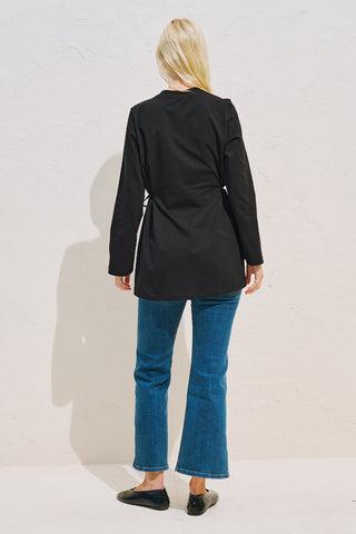 Waist Tie Long Sleeve T Shirt Black