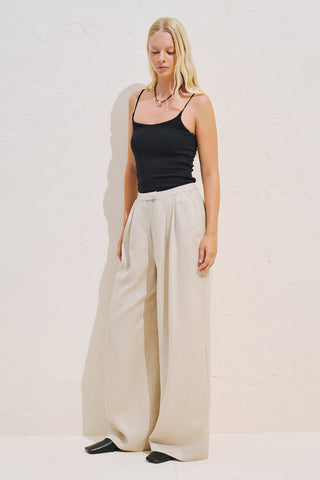 Linen Blend Pleated Trousers Natural