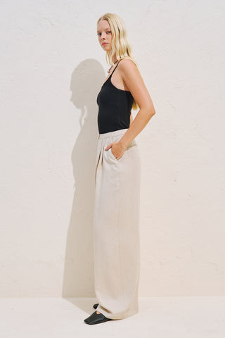 Linen Blend Pleated Trousers Natural