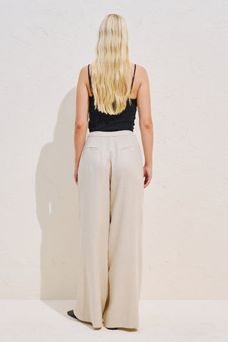 Linen Blend Pleated Trousers Natural