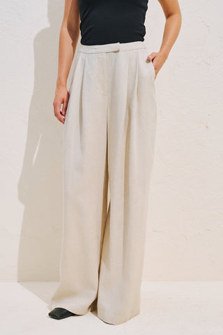 Linen Blend Pleated Trousers Natural