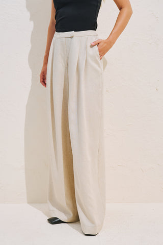 Linen Blend Pleated Trousers Natural