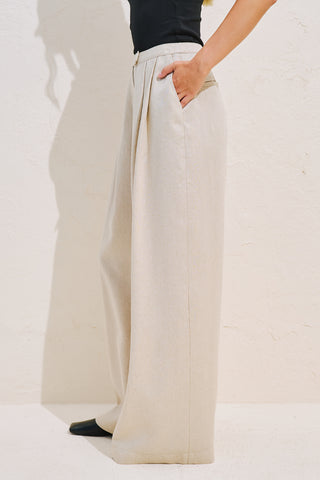 Linen Blend Pleated Trousers Natural