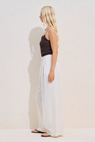 Linen Blend Pleated Trousers Ecru