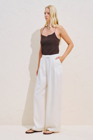 Linen Blend Pleated Trousers Ecru