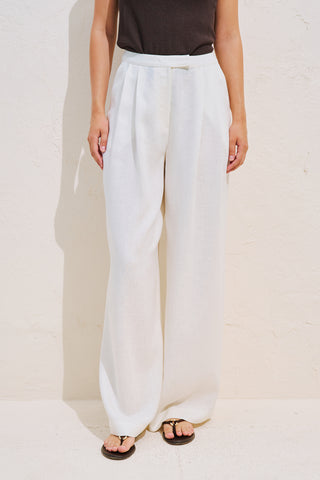 Linen Blend Pleated Trousers Ecru