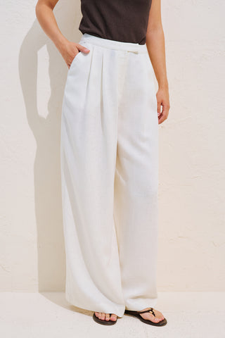 Linen Blend Pleated Trousers Ecru