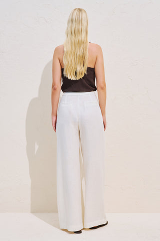 Linen Blend Pleated Trousers Ecru