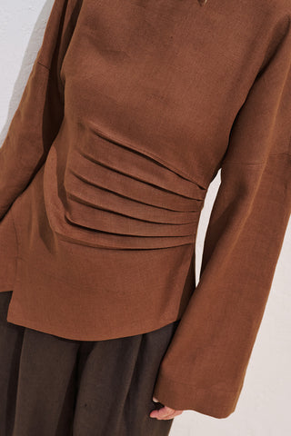 Linen Asymmetric Long Sleeve Blouse Copper