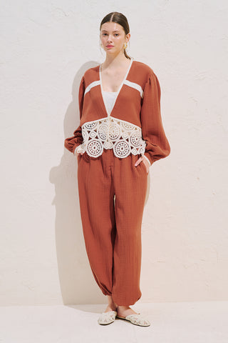 Lace Detail Muslin Blouse Orange