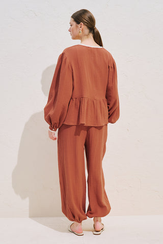 Lace Detail Muslin Blouse Orange