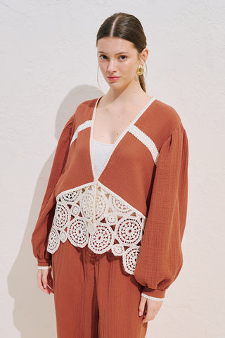 Lace Detail Muslin Blouse Orange