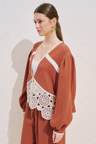 Lace Detail Muslin Blouse Orange