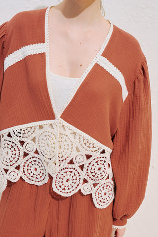 Lace Detail Muslin Blouse Orange