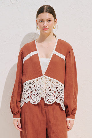 Lace Detail Muslin Blouse Orange