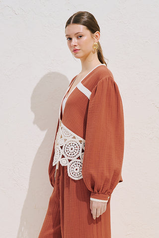 Lace Detail Muslin Blouse Orange