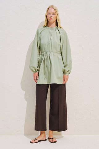 Belted Balloon Sleeve Tunic Pistachio