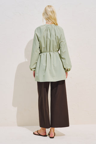 Belted Balloon Sleeve Tunic Pistachio