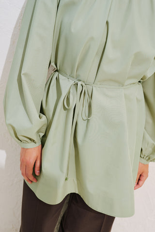 Belted Balloon Sleeve Tunic Pistachio