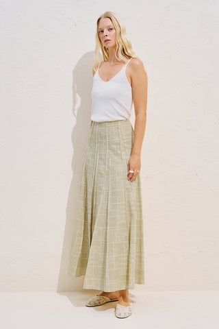 Embroidered Panelled Flared Skirt Beige