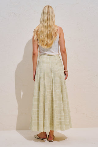 Embroidered Panelled Flared Skirt Beige