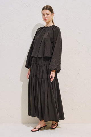 Voluminous Shirt With Lace Sleeves Dark Brown