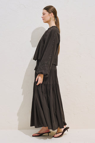 Voluminous Shirt With Lace Sleeves Dark Brown