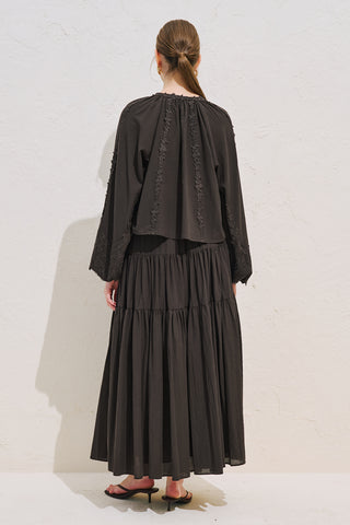 Voluminous Shirt With Lace Sleeves Dark Brown