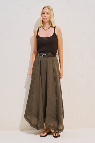 Asymmetric Panelled Draped Skirt Brown