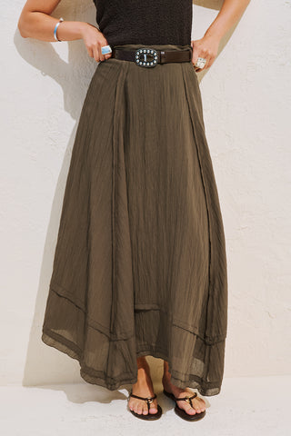 Asymmetric Panelled Draped Skirt Brown