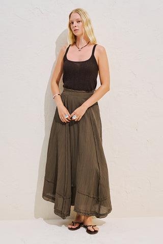 Asymmetric Panelled Draped Skirt Brown