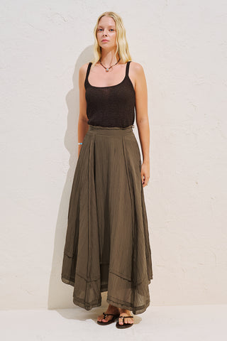 Asymmetric Panelled Draped Skirt Brown
