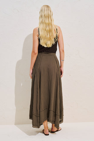 Asymmetric Panelled Draped Skirt Brown