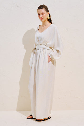 Linen Blend Jumpsuit With Adjustable Waist Natural