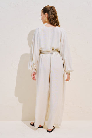 Linen Blend Jumpsuit With Adjustable Waist Natural