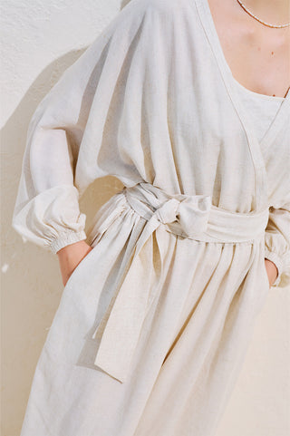 Linen Blend Jumpsuit With Adjustable Waist Natural