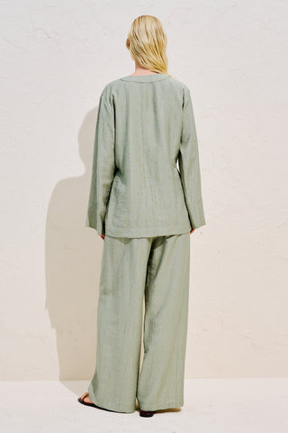 Textured Tie Detail Kimono Blouse Green