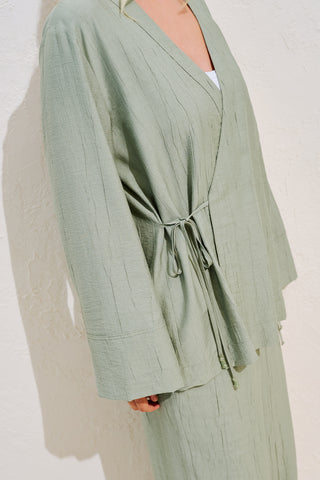 Textured Tie Detail Kimono Blouse Green