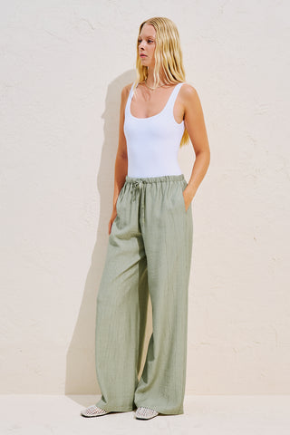 Textured Tie Detail Trousers Green