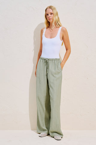 Textured Tie Detail Trousers Green