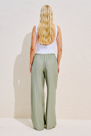 Textured Tie Detail Trousers Green
