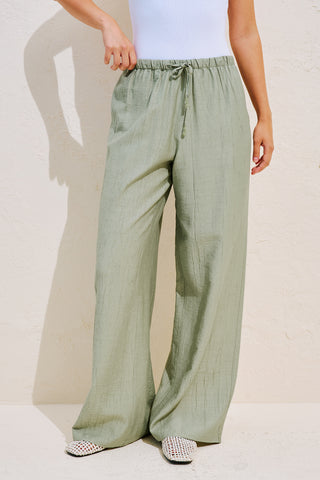 Textured Tie Detail Trousers Green