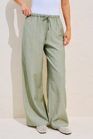 Textured Tie Detail Trousers Green