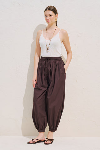 Balloon Leg Drawstring Trousers Brown