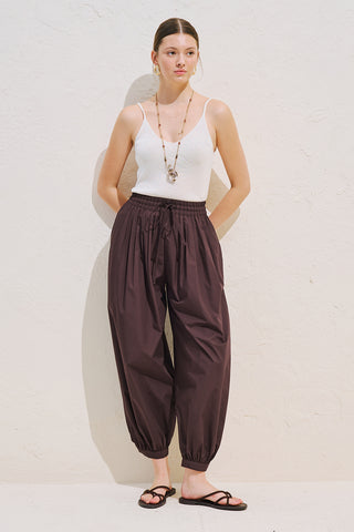 Balloon Leg Drawstring Trousers Brown